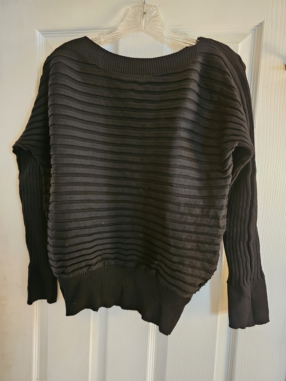 Off-the-Shoulder Black Ribbed Sweater - Picture 4 of 5